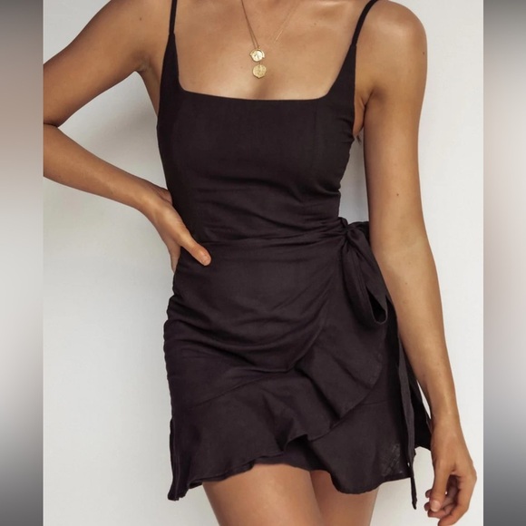 Princess Polly Dresses & Skirts - NWOT Princess Polly Black Love Lane Mini Ruffle Wrap Dress